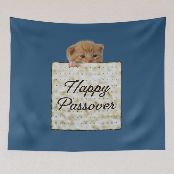 Item preview, Passover Matzo Illustration & Baby Cat - Happy Passover Text, Blue BG designed and sold by OG-Graphics.