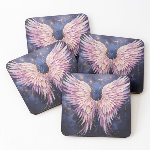 Item preview, Divine pink angel wings on night sky with gold. designed and sold by ArtbyJanineTate.