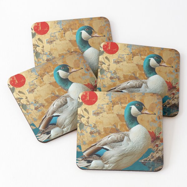 Item preview, Duck Standing In turquoise water with a red sun designed and sold by Rockwpapart.
