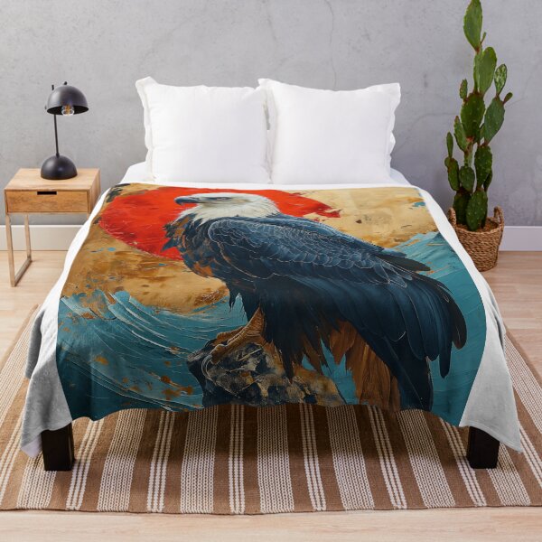 Item preview, Eagle standing in turquoise water with a red sun in designed and sold by Rockwpapart.