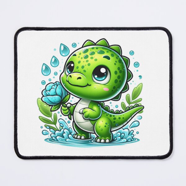 Item preview, Baby dinosaur with turquoise flower in the middle of the rain. designed and sold by moni0490.