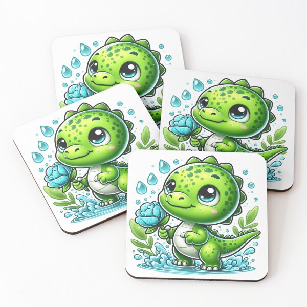 Item preview, Baby dinosaur with turquoise flower in the middle of the rain. designed and sold by moni0490.