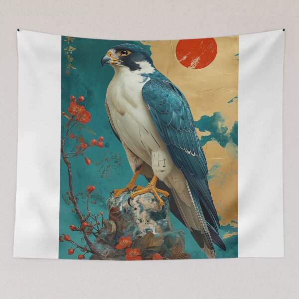 Item preview, Falcon standing in turquoise water with a red sun designed and sold by Rockwpapart.