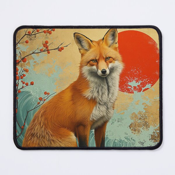 Item preview,  fox standing in turquoise water with a red sun and  designed and sold by Rockwpapart.