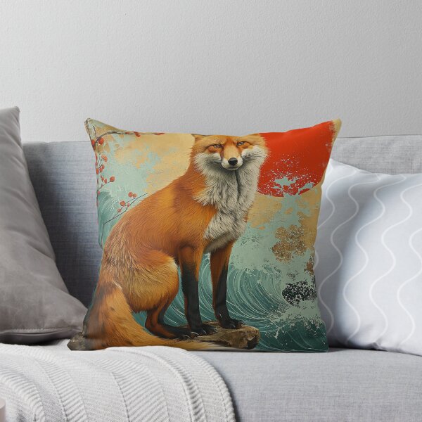 Item preview,  fox standing in turquoise water with a red sun and  designed and sold by Rockwpapart.