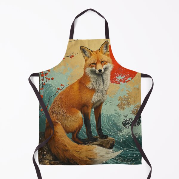 Item preview, fox standing in turquoise water with a red sun and designed and sold by Rockwpapart.