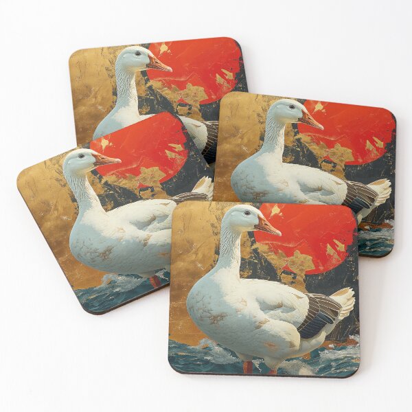 Item preview, Goose standing in turquoise water with a red sun designed and sold by Rockwpapart.