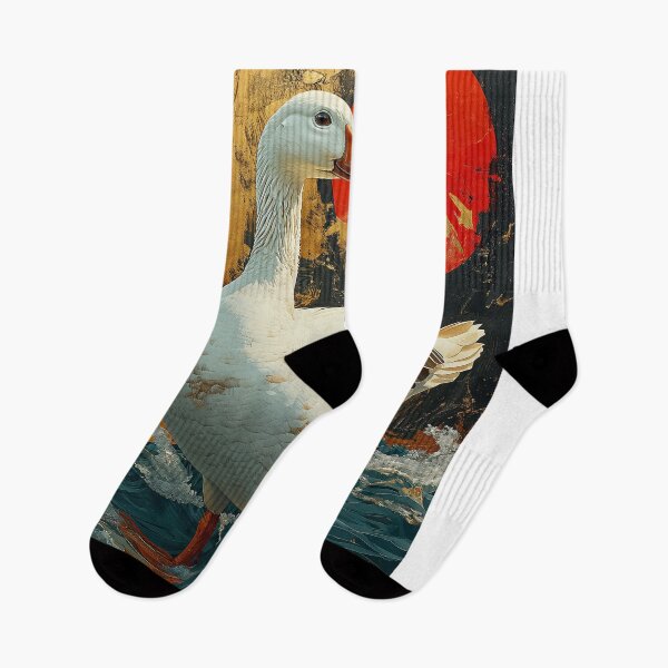 Item preview, Goose standing in turquoise water with a red sun designed and sold by Rockwpapart.