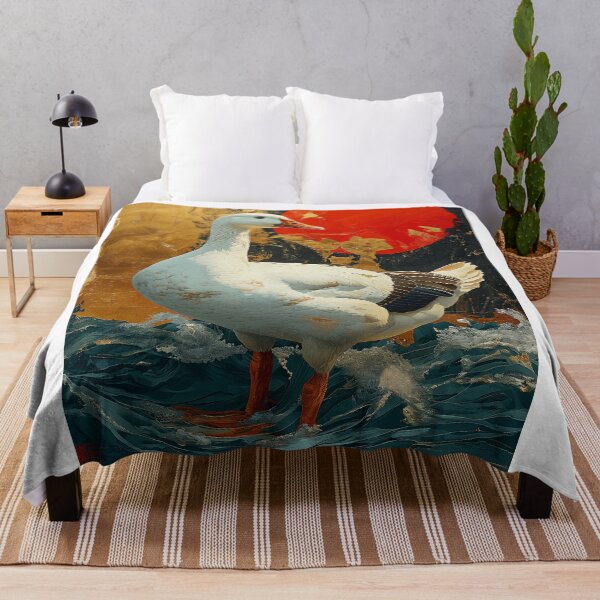 Item preview, Goose standing in turquoise water with a red sun designed and sold by Rockwpapart.