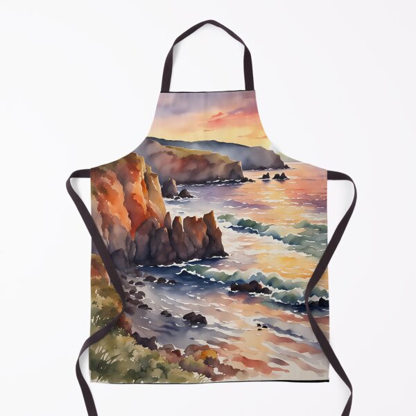 Item preview, Sunset Glow: Coastal Cliffs and Rolling Waves - Watercolor Landscape designed and sold by 5lav.