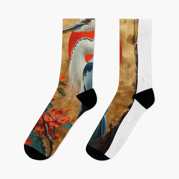 Item preview, Heron Standing in turquoise water with a red sun designed and sold by Rockwpapart.