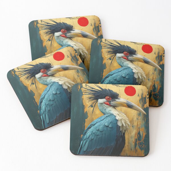 Item preview,  Hornbill standing in turquoise water with a red sun  designed and sold by Rockwpapart.