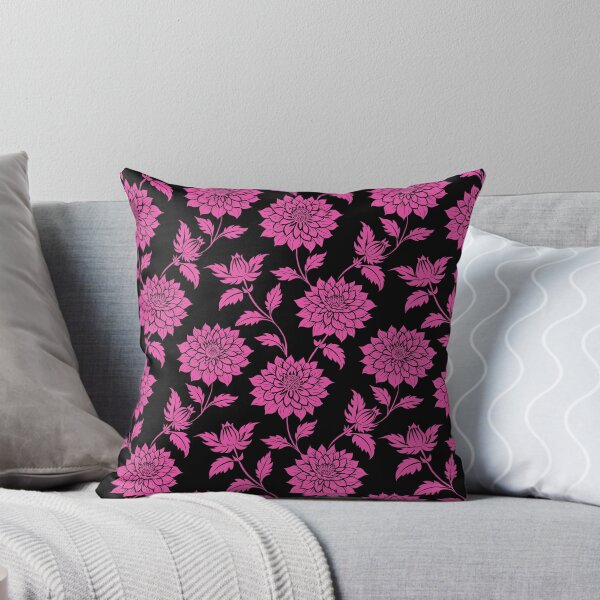 Item preview, Pink Dahlia Flower Pattern on Black, Vintage botanical design designed and sold by Edith Leyster.