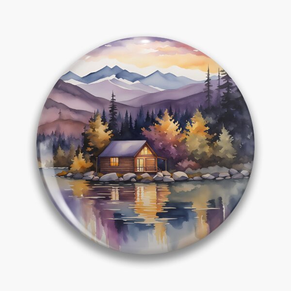 Item preview, Twilight Reflections: Lakeside Cabin and Misty Mountains - Watercolor Landscape designed and sold by 5lav.