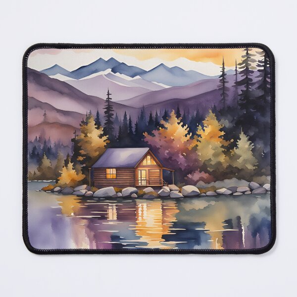 Item preview, Twilight Reflections: Lakeside Cabin and Misty Mountains - Watercolor Landscape designed and sold by 5lav.