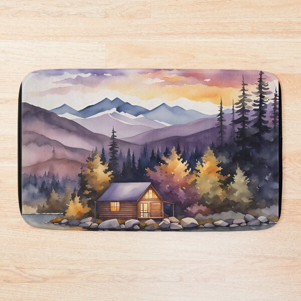 Item preview, Twilight Reflections: Lakeside Cabin and Misty Mountains - Watercolor Landscape designed and sold by 5lav.