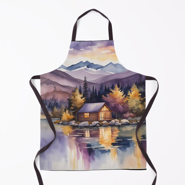 Item preview, Twilight Reflections: Lakeside Cabin and Misty Mountains - Watercolor Landscape designed and sold by 5lav.