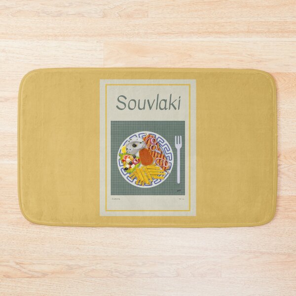 Item preview, SOUVLAKI illustration with a meat skewer, French fries, rice, zsaziki and Greek salad designed and sold by Posteria.
