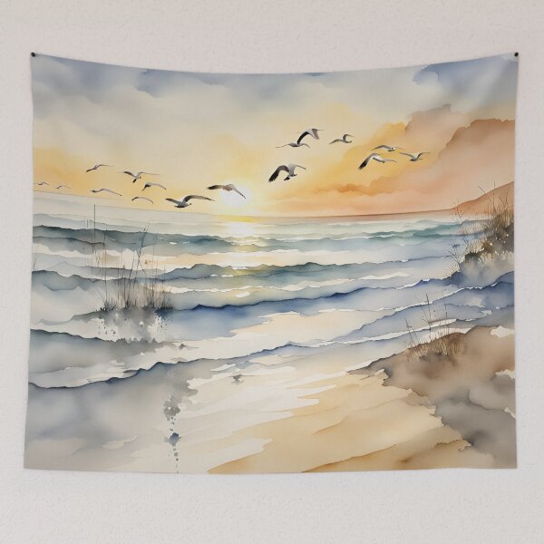 Item preview, Coastal Sunrise Serenity: Golden Sands and Seagulls - Watercolor Landscape designed and sold by 5lav.