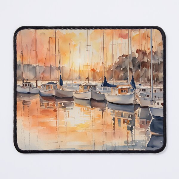 Item preview, Sunset Harbor Glow: Sailboats and Glistening Waters - Watercolor Landscape designed and sold by 5lav.