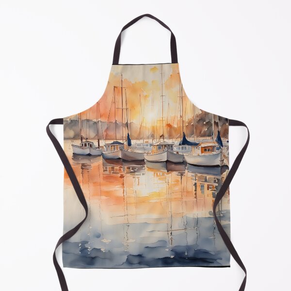 Item preview, Sunset Harbor Glow: Sailboats and Glistening Waters - Watercolor Landscape designed and sold by 5lav.