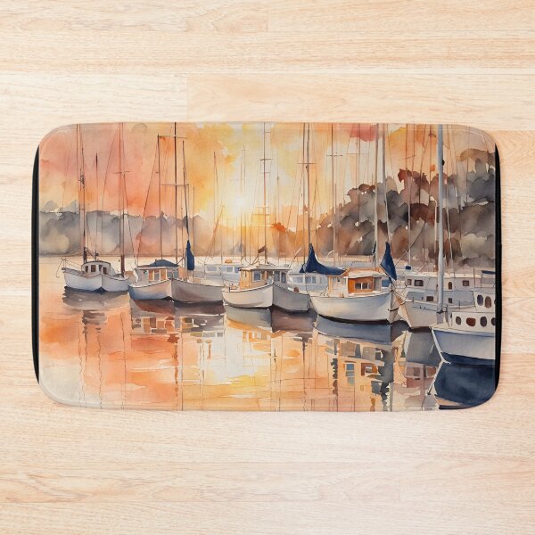 Item preview, Sunset Harbor Glow: Sailboats and Glistening Waters - Watercolor Landscape designed and sold by 5lav.