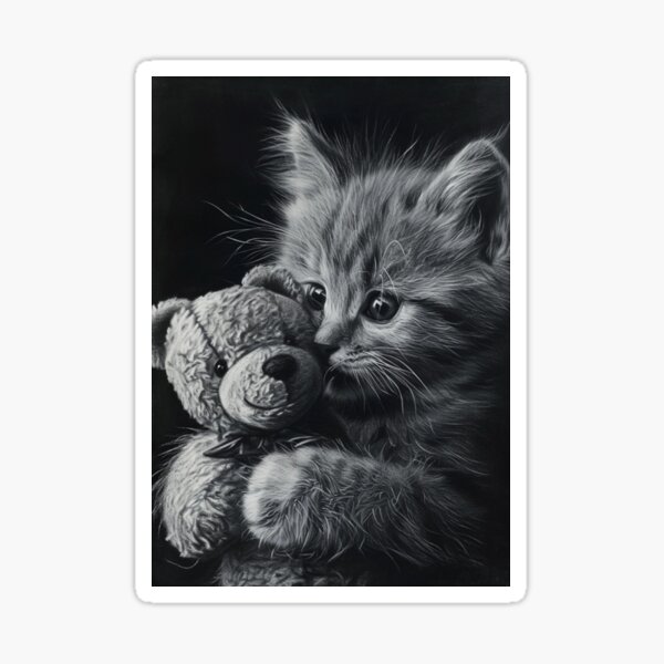 Item preview, Paws and Plush: Feline Friend with Teddy Bear designed and sold by costinel1989.