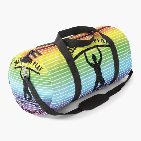 Item preview, Woman with pool noodles practicing water aerobics against the background of rainbow stripes designed and sold by HarridanCreates.