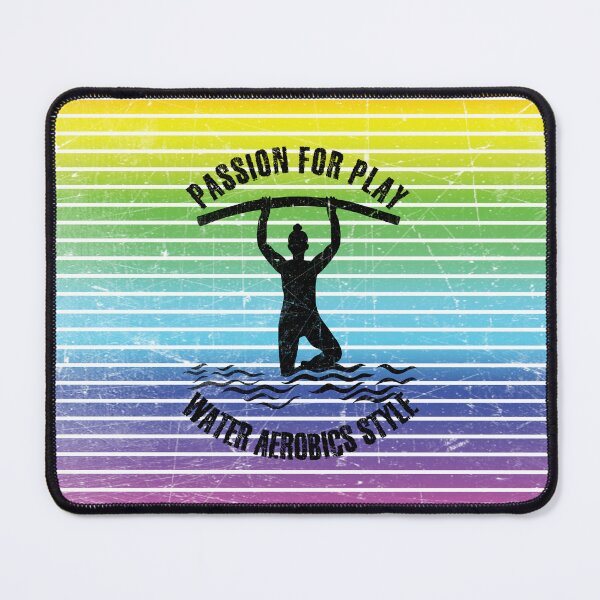 Item preview, Woman with pool noodles practicing water aerobics against the background of rainbow stripes designed and sold by HarridanCreates.