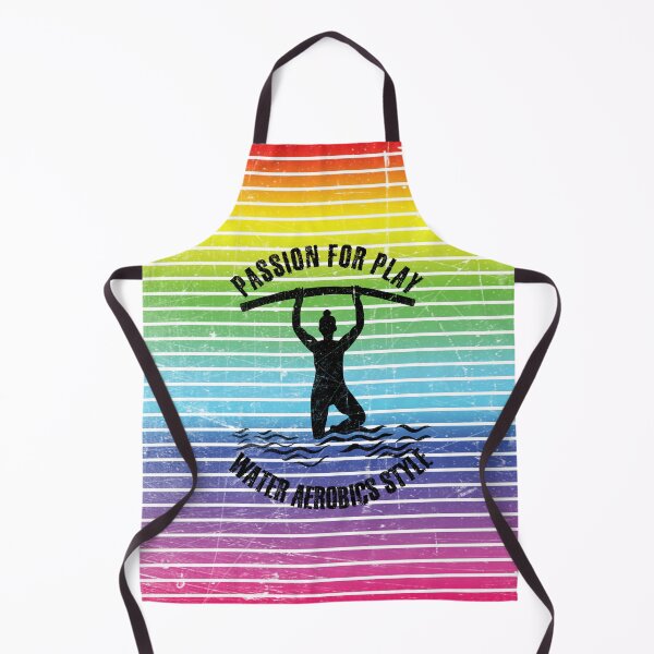 Item preview, Woman with pool noodles practicing water aerobics against the background of rainbow stripes designed and sold by HarridanCreates.