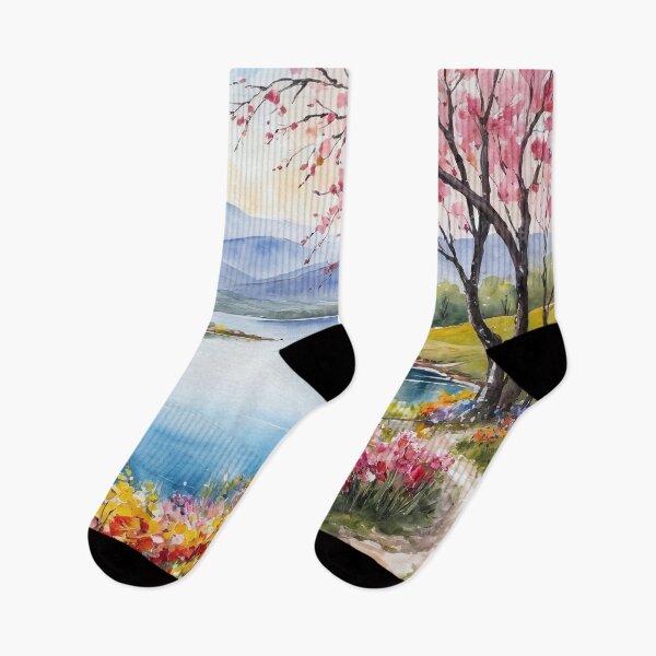 Item preview, A Lake with Blooming Flowers and a Tree. Spring time landscape. designed and sold by twisted-dot.