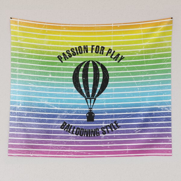 Item preview, Black silhouette of a man in a balloon against the background of rainbow stripes designed and sold by HarridanCreates.