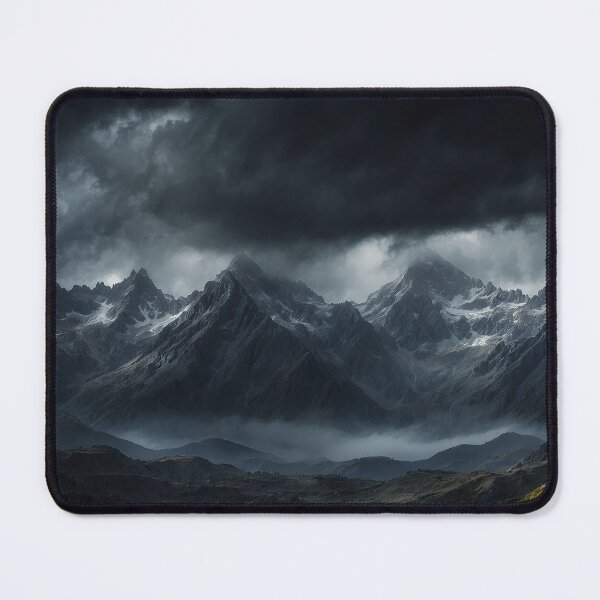 Item preview, Beautiful landscape with high mountain peaks next to a lake. Dark mode colors. designed and sold by digoarpi.