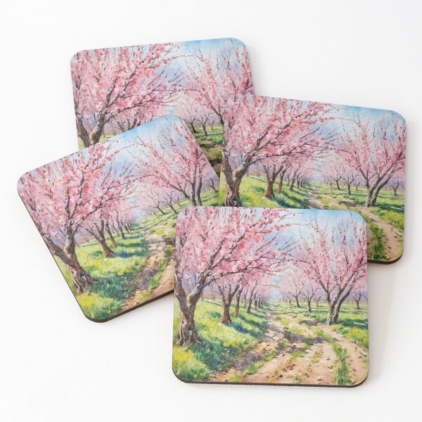 Item preview, A road in the orchard with blooming trees. Spring time landscape. designed and sold by twisted-dot.