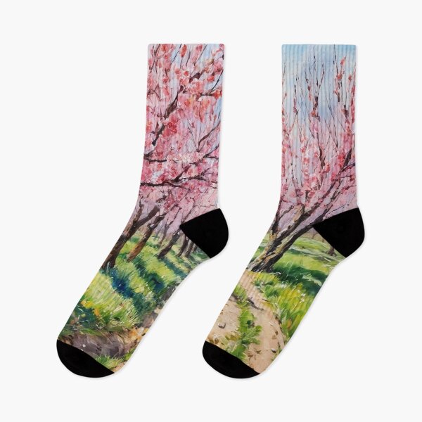 Item preview, A road in the orchard with blooming trees. Spring time landscape. designed and sold by twisted-dot.