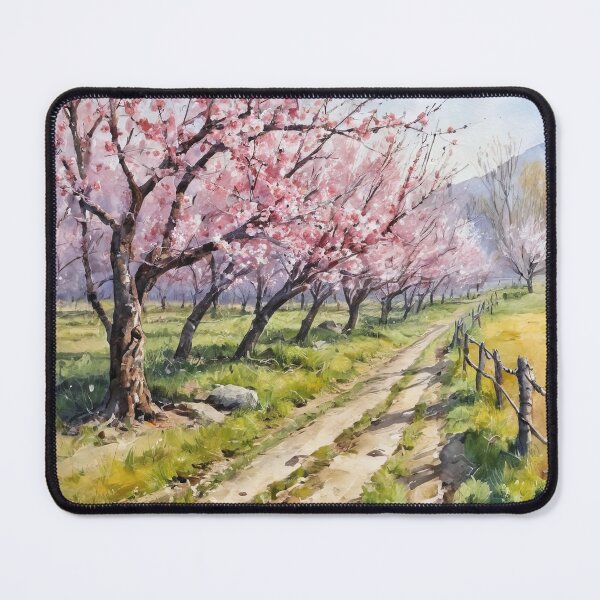 Item preview, An old road in the orchard with blooming trees. Spring time landscape. designed and sold by twisted-dot.