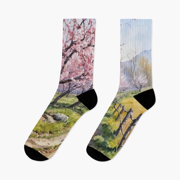 Item preview, An old road in the orchard with blooming trees. Spring time landscape. designed and sold by twisted-dot.