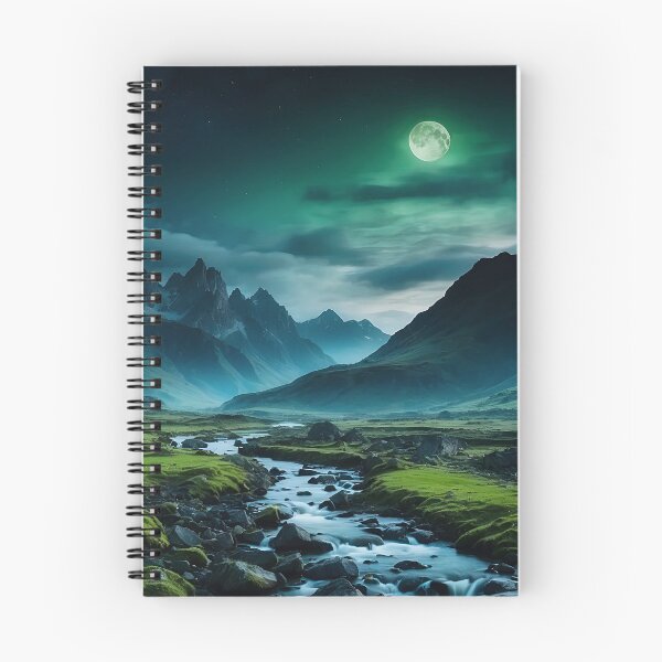 Item preview, Beautiful landscape with high mountain peaks next to a lake. Dark mode colors.  designed and sold by digoarpi.