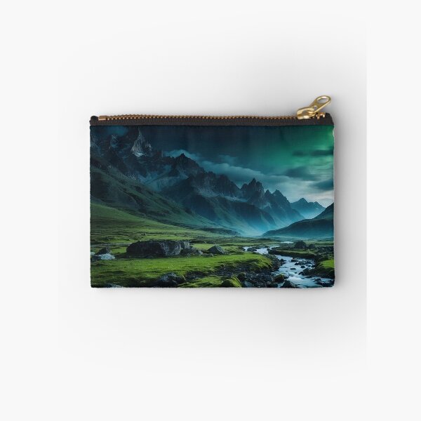 Item preview, Beautiful landscape with high mountain peaks next to a lake. Dark mode colors.  designed and sold by digoarpi.