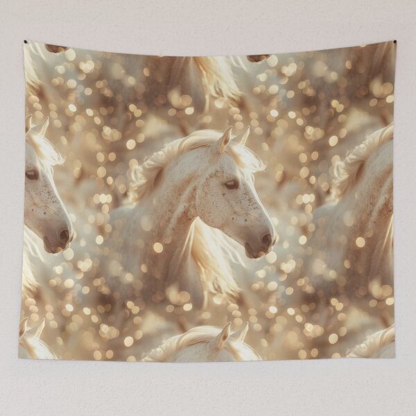Item preview, Ethereal White Horse with Golden Highlights - sparkle - gold - shiny designed and sold by PICbyFemke.