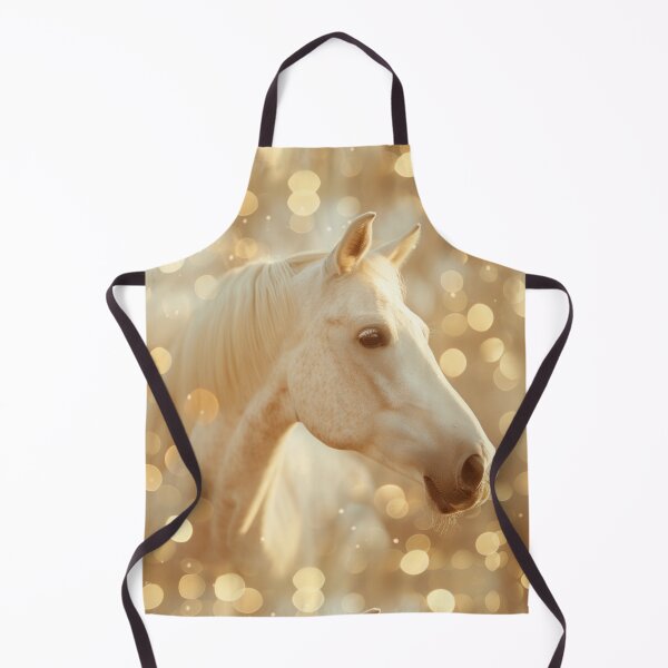 Item preview, Warm Golden Glow on White Horse Portrait - sparkle - gold - shiny designed and sold by PICbyFemke.