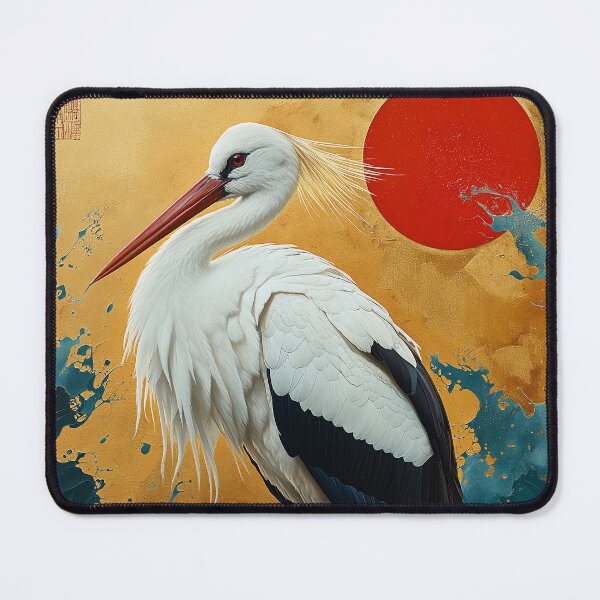 Item preview, Stork standing In turquoise water with red sun designed and sold by Rockwpapart.