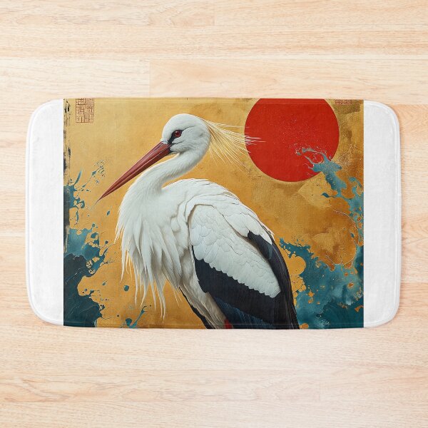 Item preview, Stork standing In turquoise water with red sun designed and sold by Rockwpapart.