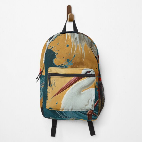 Item preview, Stork standing In turquoise water with red sun designed and sold by Rockwpapart.