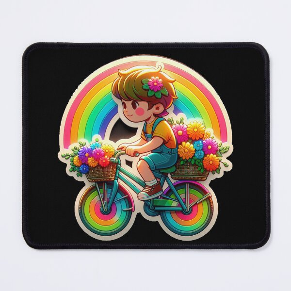 Item preview, Boy on a bike, rainbow, flowers, anime designed and sold by Artis-t-fun.