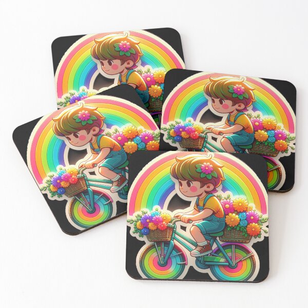 Item preview, Boy on a bike, rainbow, flowers, anime designed and sold by Artis-t-fun.