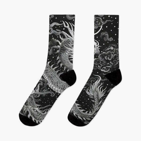 Item preview, Black And White Chinese Dragon / Monochrome Clouds Background designed and sold by GrinGalore.