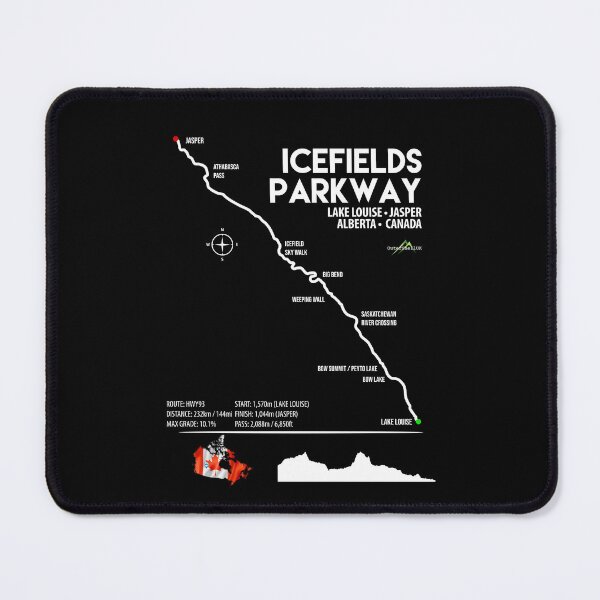 Item preview, Icefields Parkway Canada Highway 93 Road Trip Motorcycle Sports Car Camper Trail Map Art Print designed and sold by OuterShellUK.