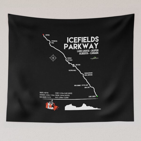 Item preview, Icefields Parkway Canada Highway 93 Road Trip Motorcycle Sports Car Camper Trail Map Art Print designed and sold by OuterShellUK.
