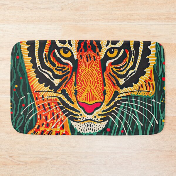 Item preview, Tiger in The Grass Colorful Block Print designed and sold by GulDesignCo.
